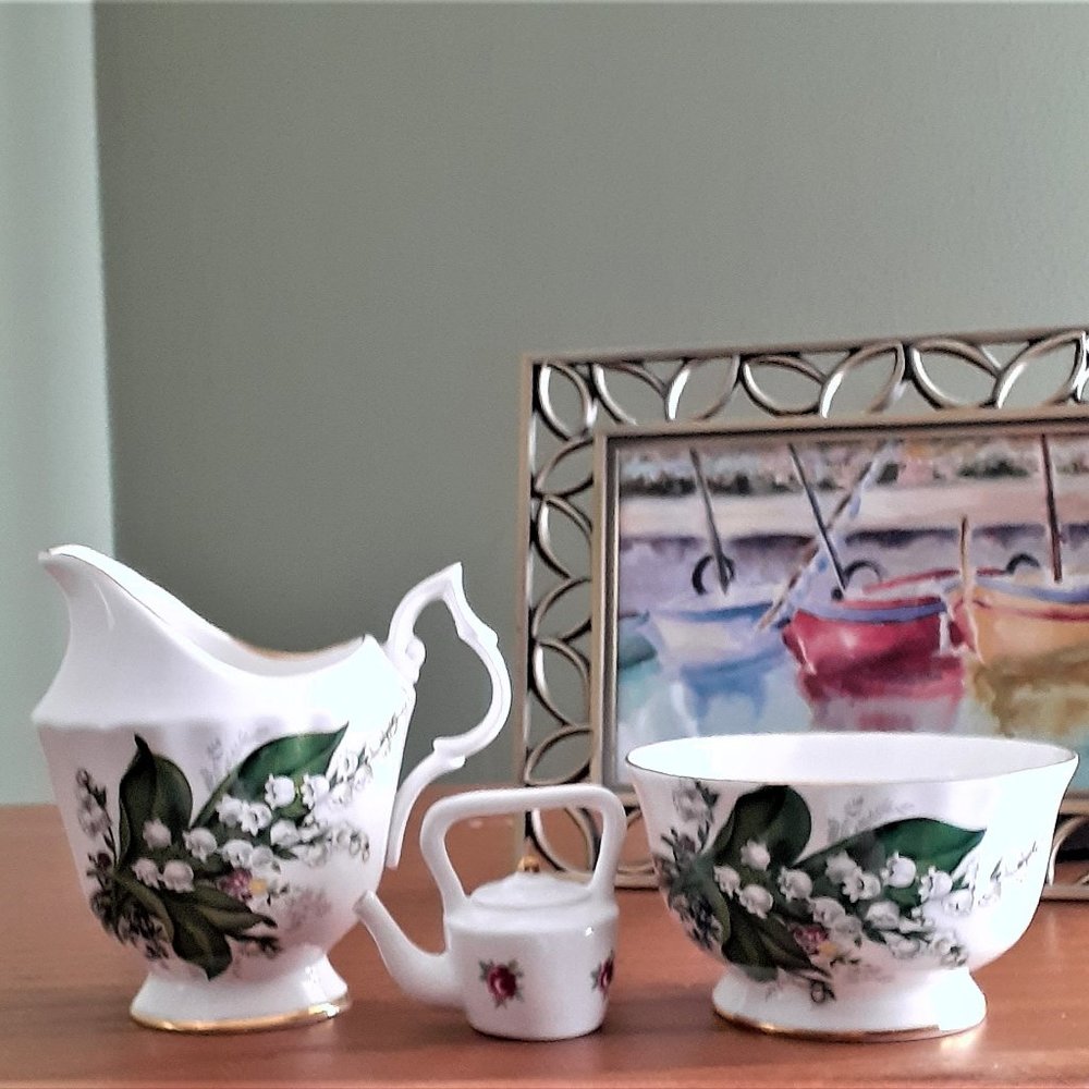 Bluebird Cream and Sugar Set + Limoges Miniature